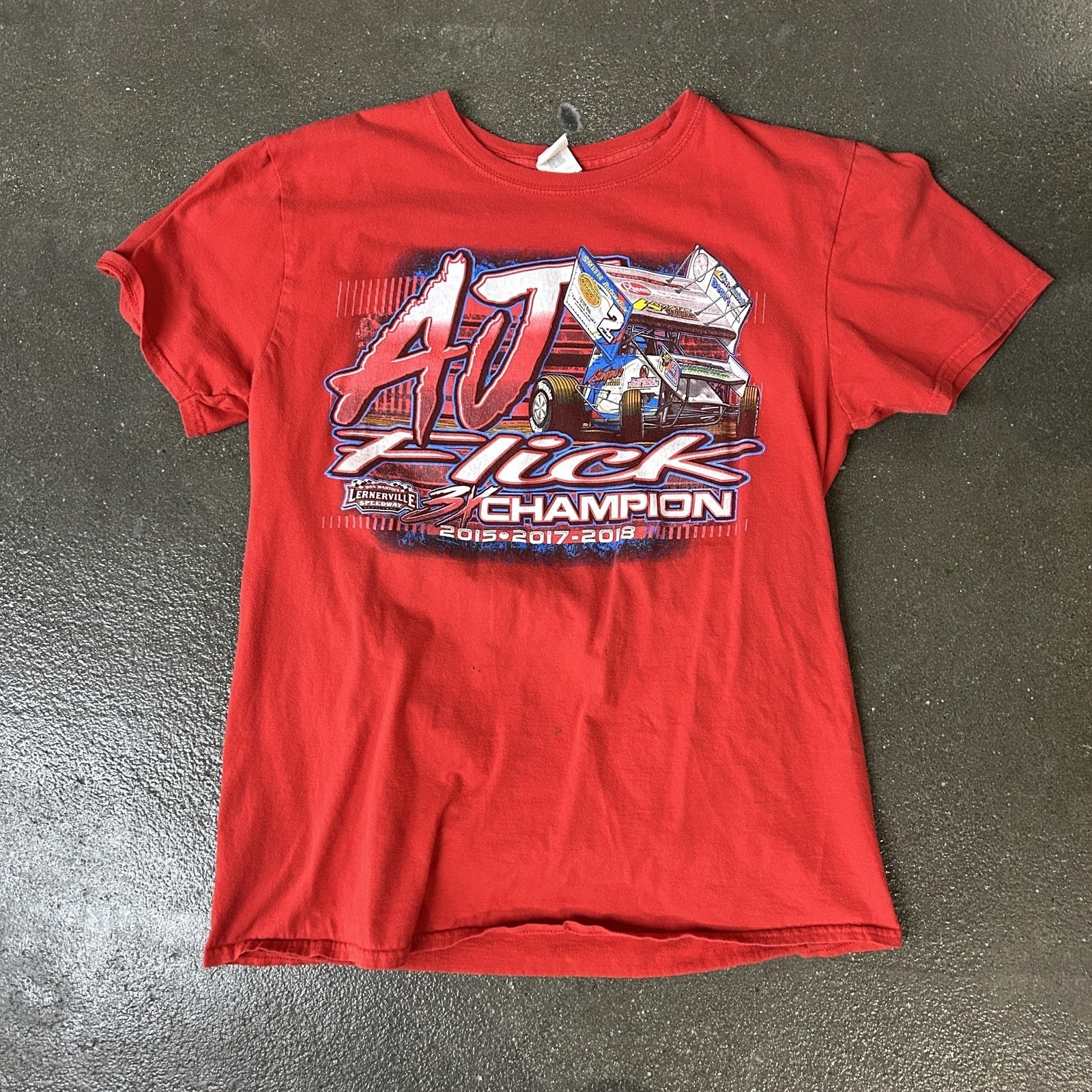 Aj Flick Lernerville Speedway Gildan Shirt Mens Large Red Racing Graphic Tee